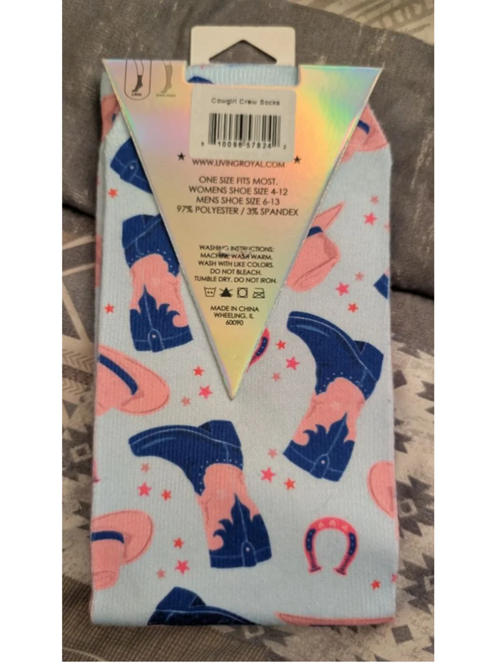 Living Royal Cowgirl Crew Socks One Size Light Blue Pink